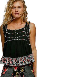 Black Flowing Square Neck Line Top With Floral Ruffled Detailed Bottom